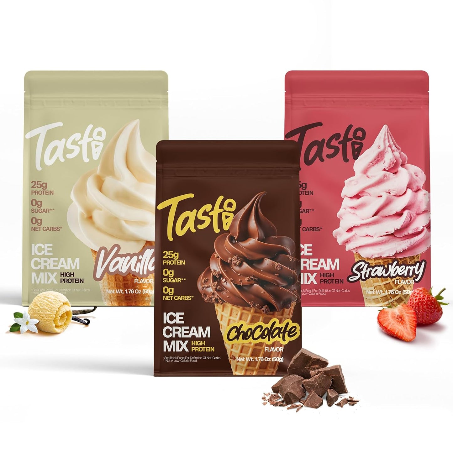 TASTI High-Protein Ice Cream Mix - Sugar-Free Chocolate, Vanilla & Strawberry | 6-Pack (150 Calories)