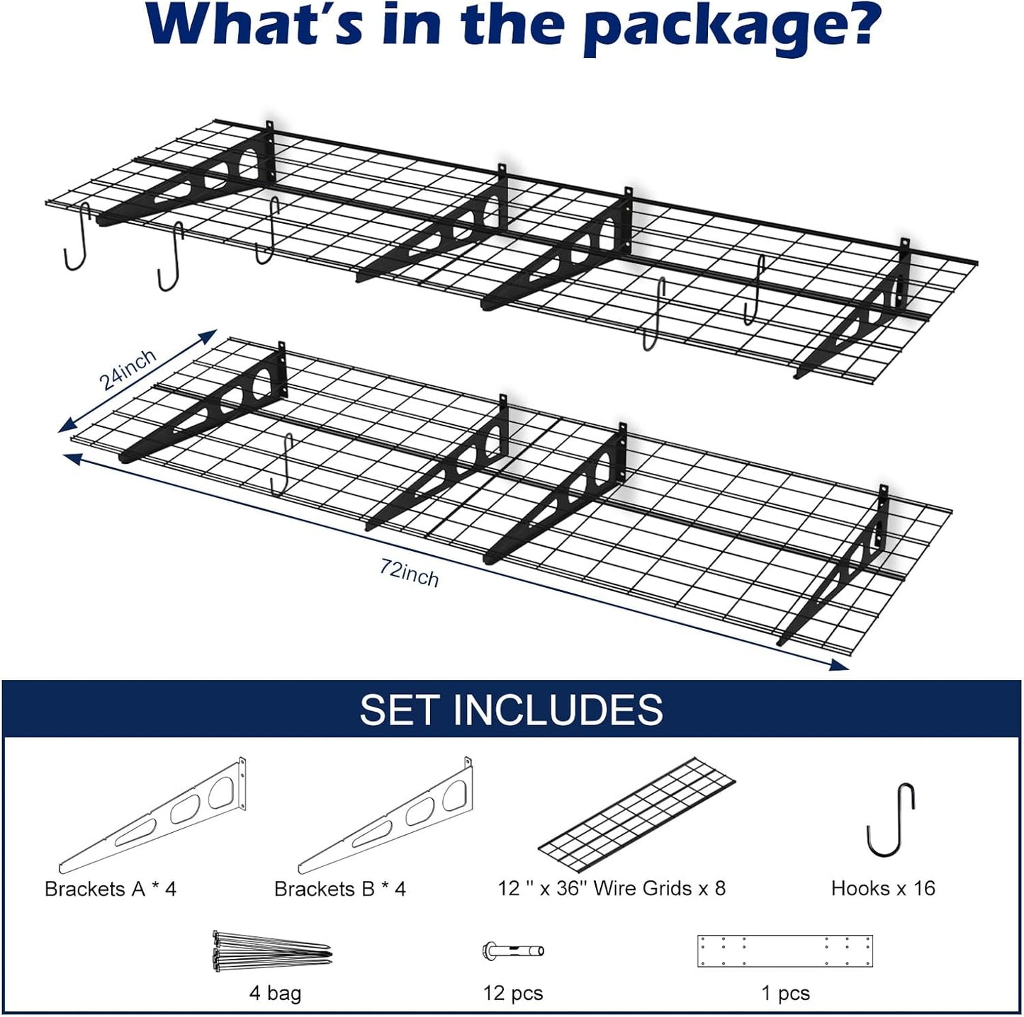 Skiennix Garage Wall Shelving - Durable 3x2 Storage Solution | 4 Pack for Organized Spaces