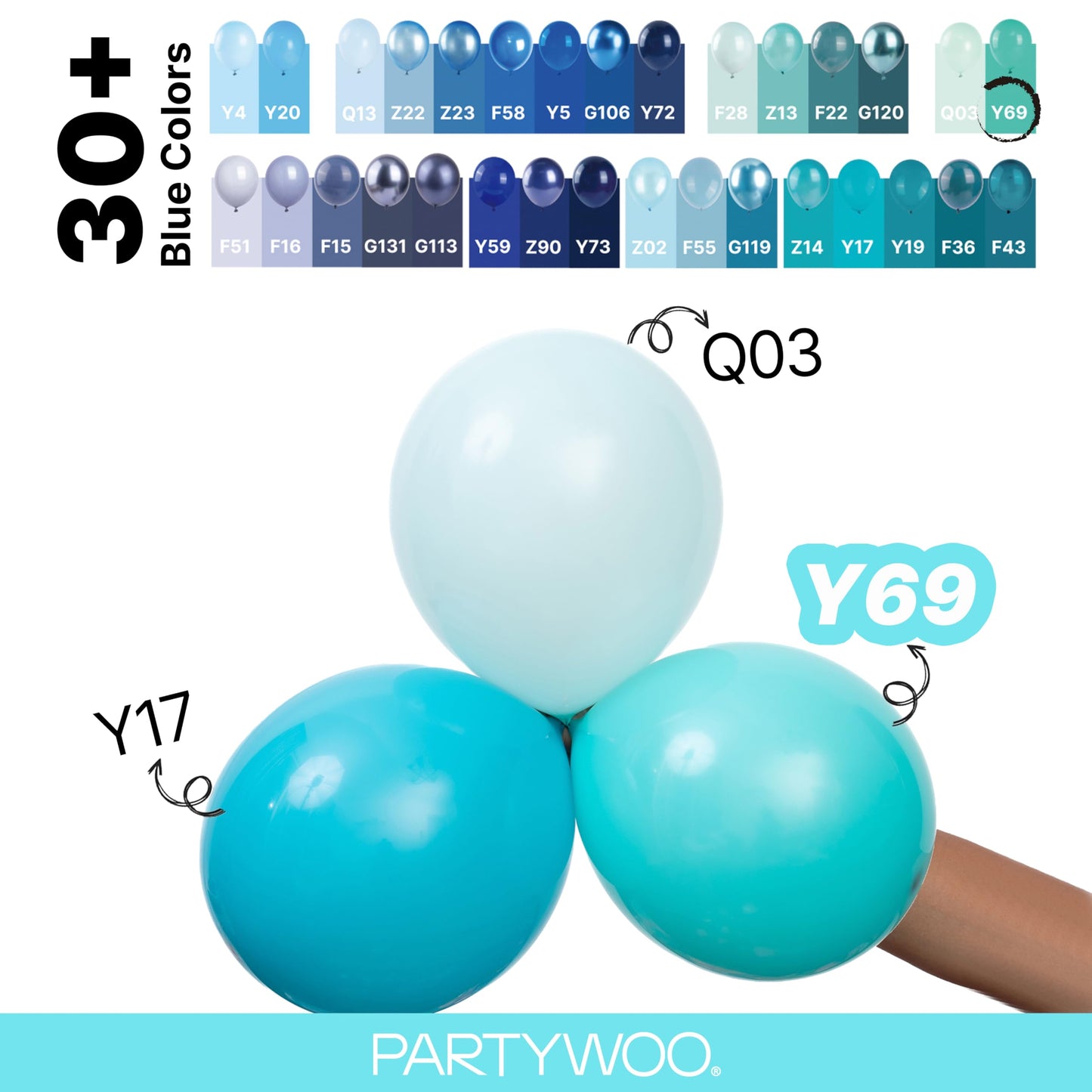 PartyWoo Teal Balloons 100pcs Different Sizes Pack of 18 12 10 5 Inch Turquoise Dark Teal Balloon Arch Kit for Baby Shower Gender Reveal Graduation Mermaid Birthday Pool Party Decorations Blue-Y69