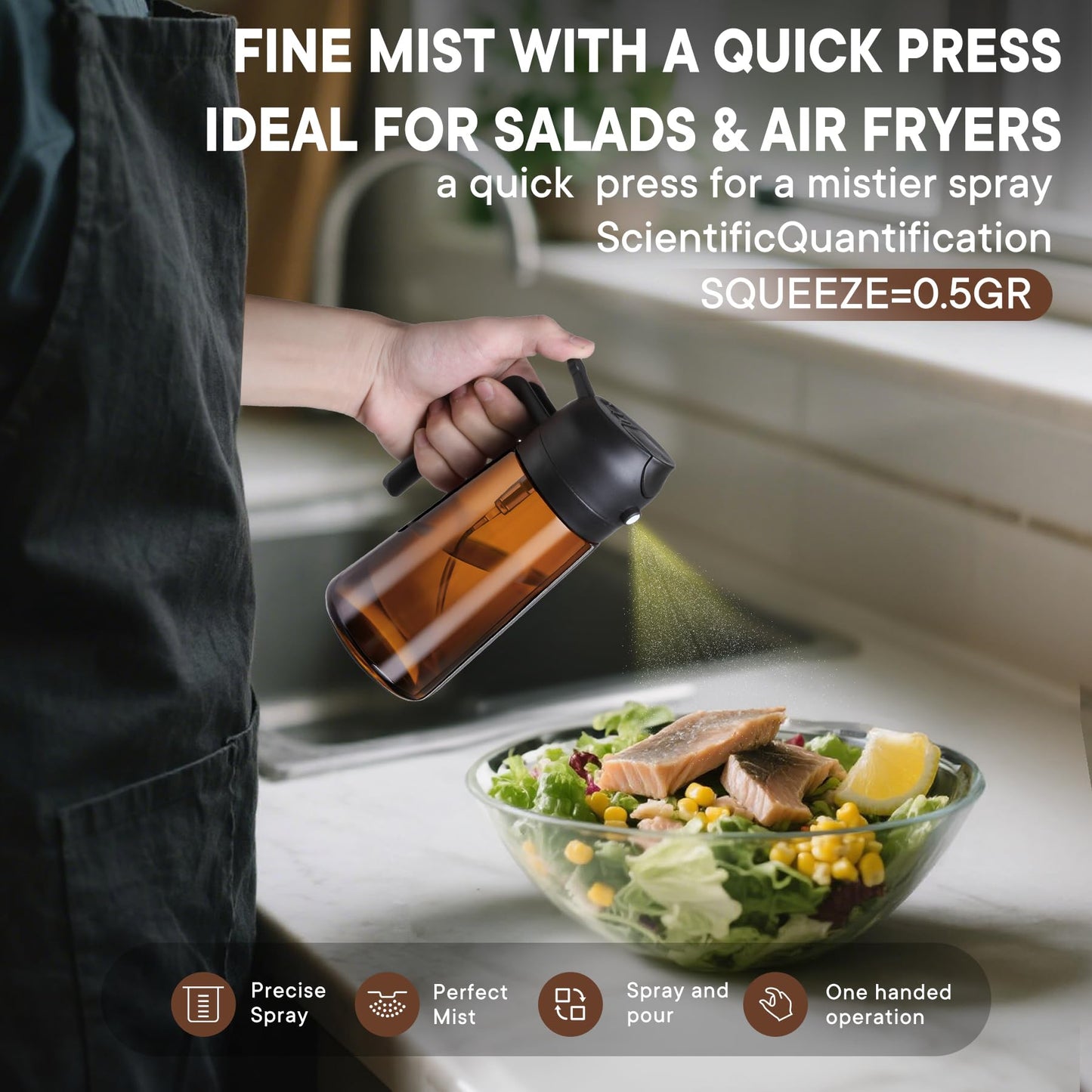Arsatbs 16oz/470ml Olive Oil Sprayer for Cooking, 2 in 1 Oil Dispenser Bottle Spray and Pour with Stickers, Premium Dark Brown Glass Oil Bottle for Air Fryer and Salad