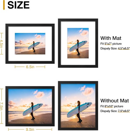 decorUhome 8x10 Picture Frame - Versatile Display for 5x7 or 8x10 Photos, Black, 1 Pack