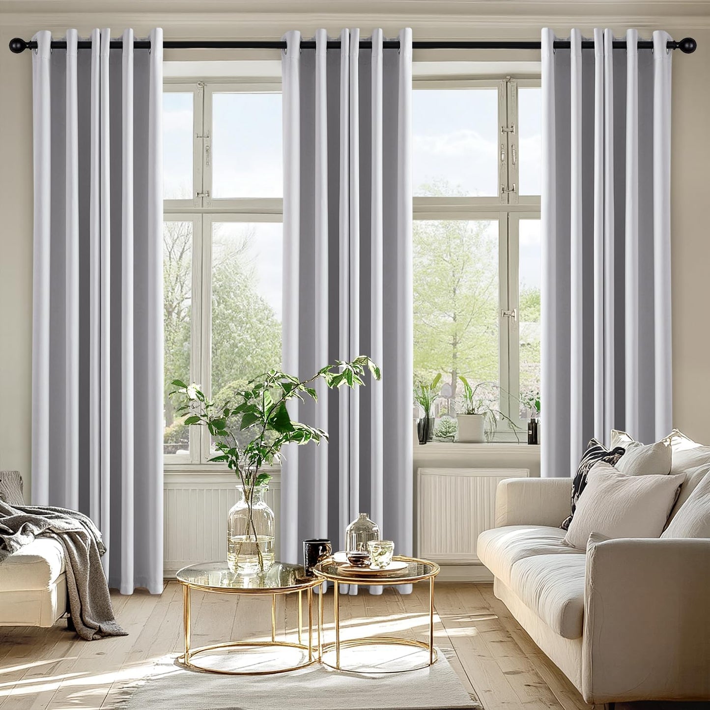 MIULEE Blackout Curtains - Thermal Insulated Room Darkening Drapes | 84-Inch Grommet Panels in Greyish White