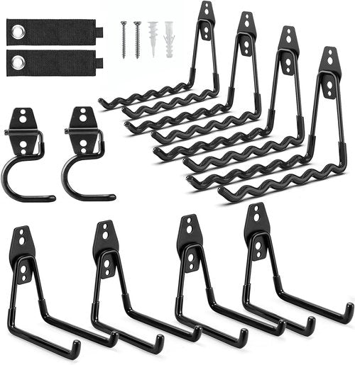 Heavy Duty Garage Hooks - 12 Pack Iron Storage Hangers with Anti-Slip Coating for Tools, Bikes & Ladders