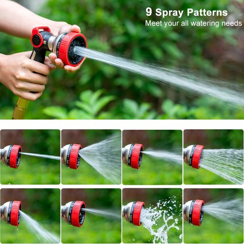 FANHAO Heavy Duty Garden Hose Nozzle - 100% Metal Sprayer with 9 Spray Patterns & Thumb Control