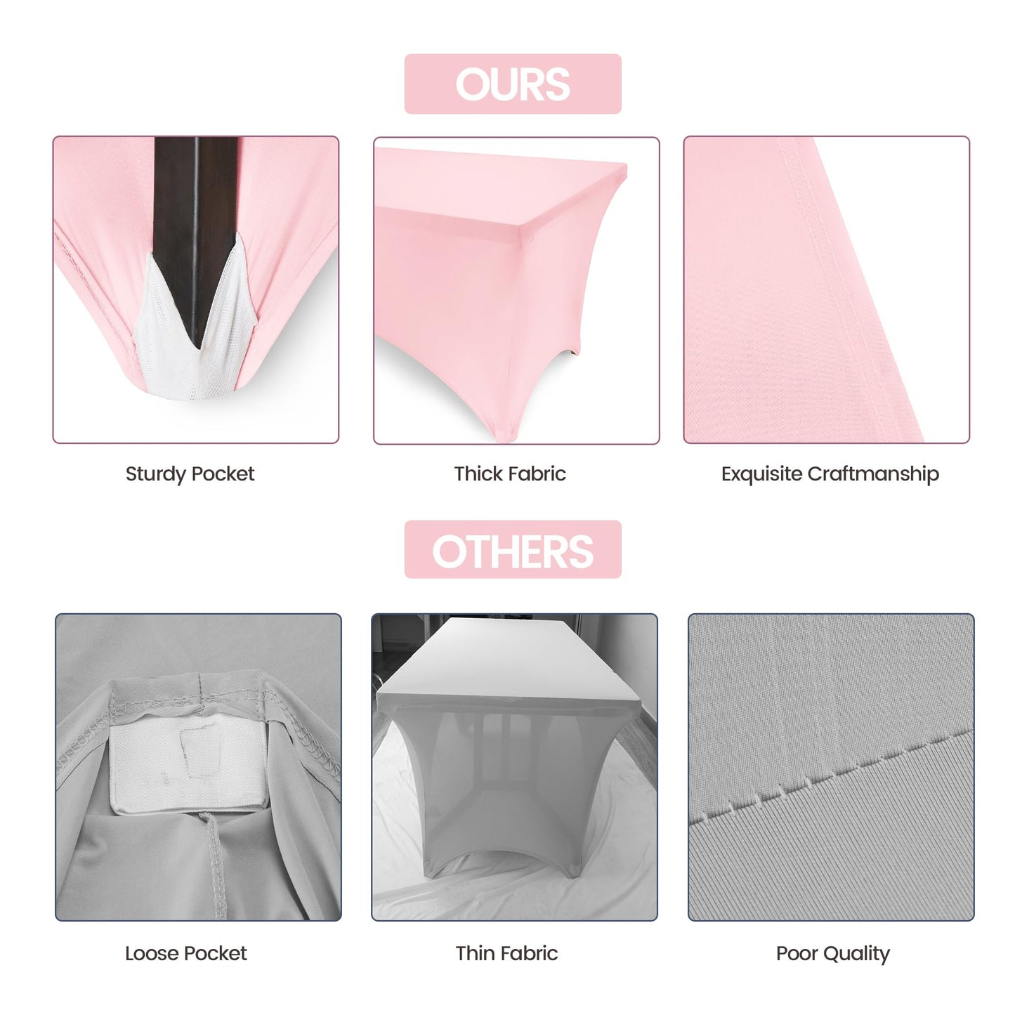 Utopia Kitchen Spandex Tablecloth 1 Pack [6FT, Pink] Tight, Fitted, Washable and Wrinkle Resistant Stretch Rectangular Patio Table Cover for Event, Wedding, Banquet & Parties [72Lx30Wx30H Inch]