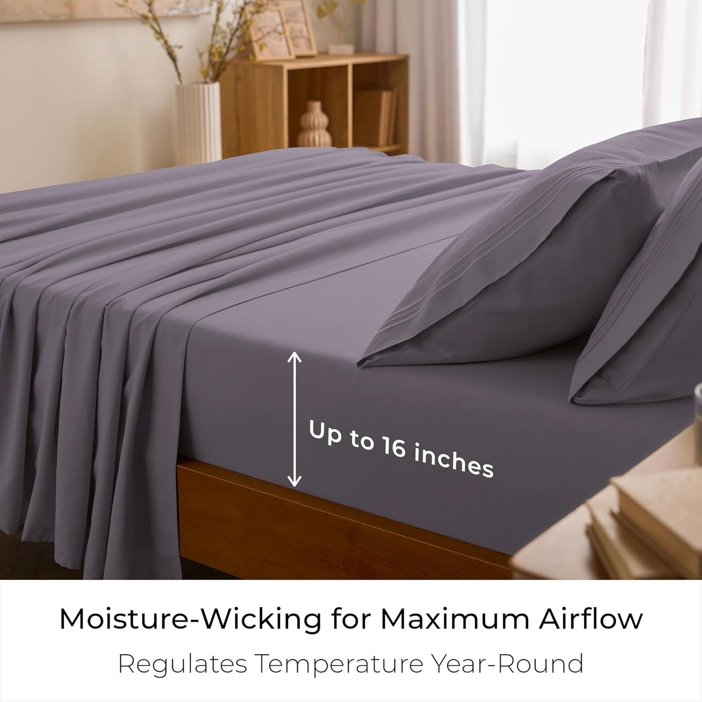 Mellanni Full Sheets Set - 4 PC Hotel Luxury Bedding | Extra Soft, Cooling, Wrinkle-Resistant (Full, Hazy Lilac)