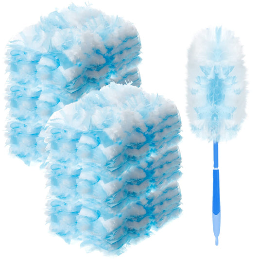 Vesici 300 Pcs Duster Refills Compatible with Swiffer Dusters Bulk Disposable Replacement Thickened with 1 Handle Heavy Duty for Cleaning, Office (Blue)