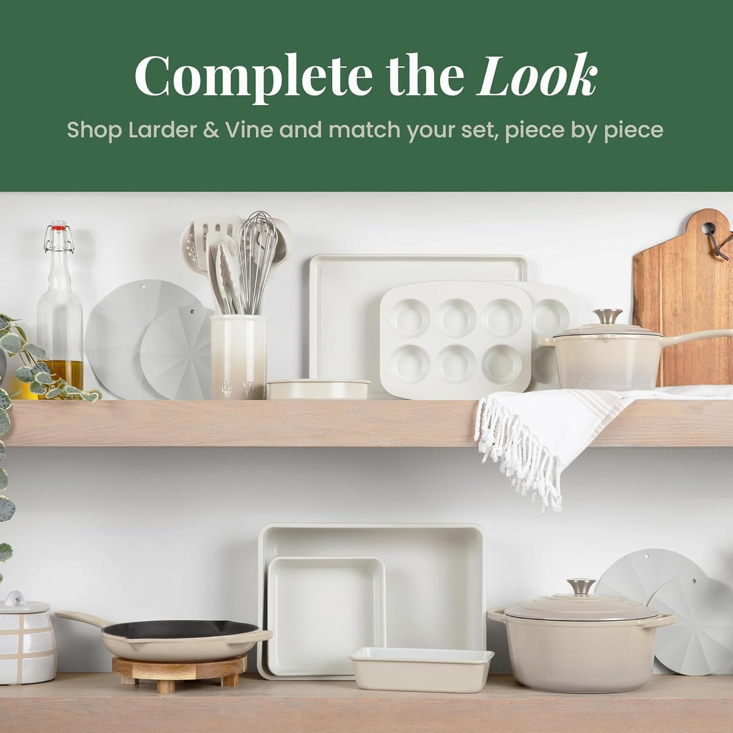 Larder & Vine 8-Piece Bakeware Set - Non-Stick Ceramic Finish | PFAS, PFOA, PTFE & BPA Free | French Gray