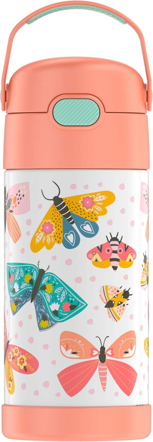 THERMOS FUNTAINER F4101 Stainless Steel Kids Bottle - 12 Ounce, Butterfly Design