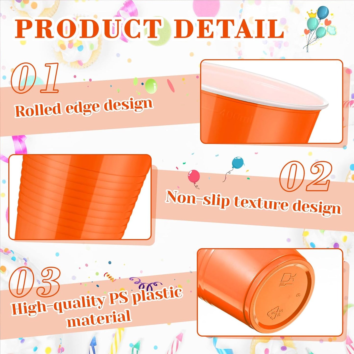 Skiennix 12oz Orange Plastic Cups - 150 Pcs Bulk Disposable Party Supplies for Celebrations