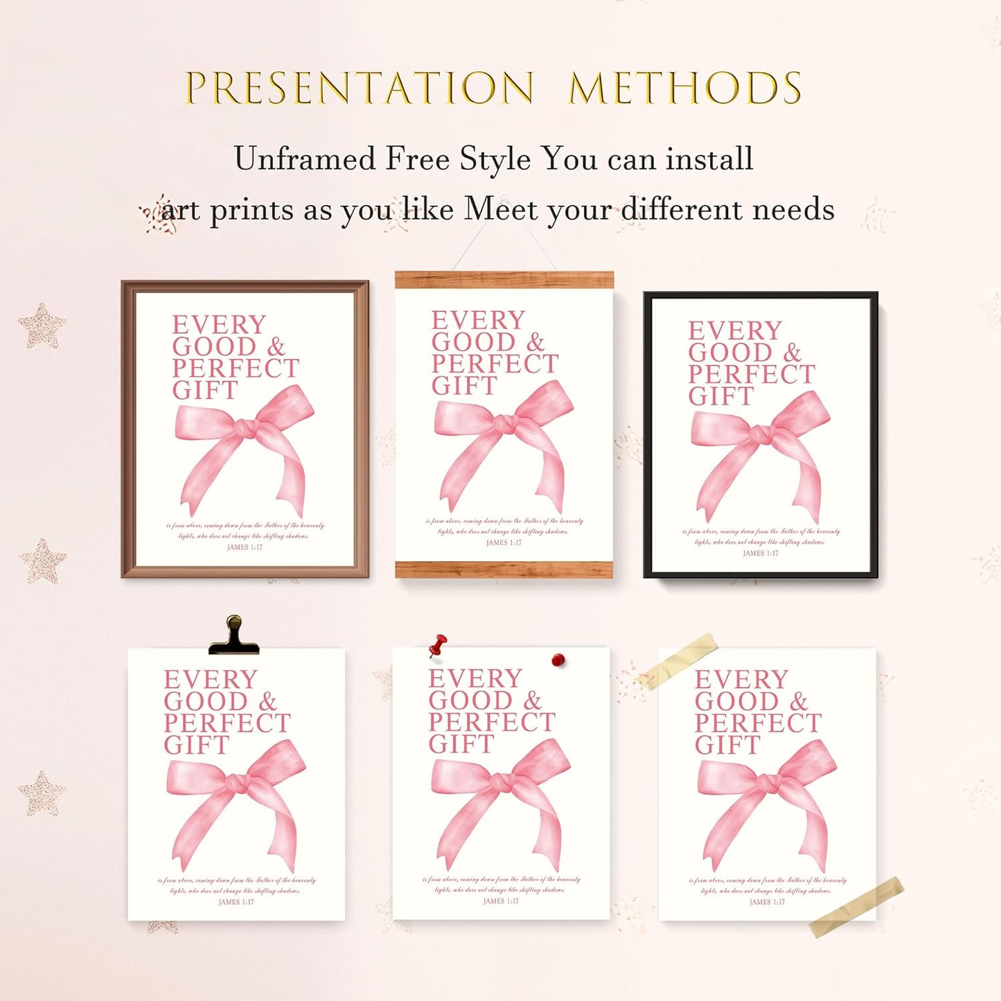 LARTSFRO Coquette Pink Bow Wall Art Decor - Inspirational Bible Verses | Set of 4 Unframed 10x8 Inch Prints for Teen Girls