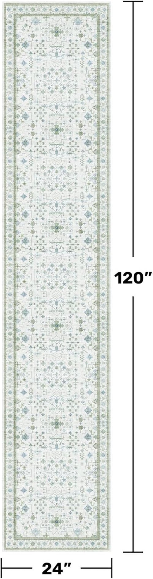 Hazo Haus Oushak Runner Rug - Floral Pastel Boho Design | Washable Low Pile Non-Slip 2x10 ft - Cream, Blue & Green
