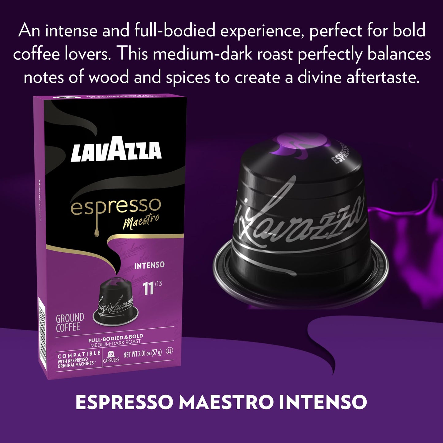 Lavazza Espresso Maestro Intenso Aluminum Capsules Compatible with Nespresso* Original Machines, Medium-Dark Espresso Roast, Arabica and Robusta (60 Capsules)