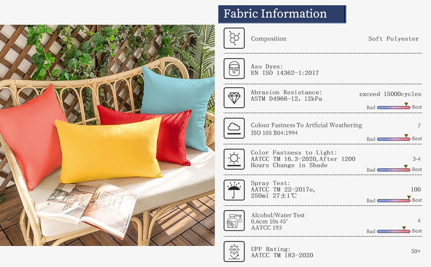 VAKADO Outdoor Waterproof Throw Pillow Covers - Set of 2 Decorative Yellow Cushions | 18x18 for Patio & Garden