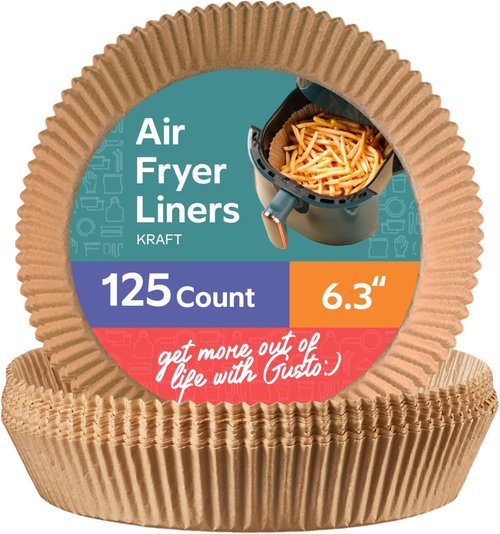 GUSTO Round Air Fryer Liners | 6.3 Inch, 125 Count - Non-Stick, Oil & Water Resistant Parchment Paper