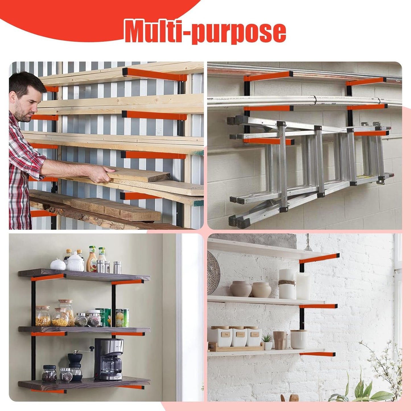 Metal Lumber Rack by [Brand Name] - Wall-Mounted Wood Storage Organizer | 4-Pack for Indoor & Outdoor Use