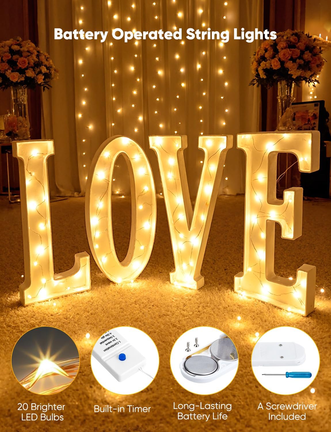 Minetom 12 Pack Fairy Lights - Battery Operated 20 LED Twinkle Lights | 7ft Warm White Waterproof Silver Wire for Mason Jars & Parties
