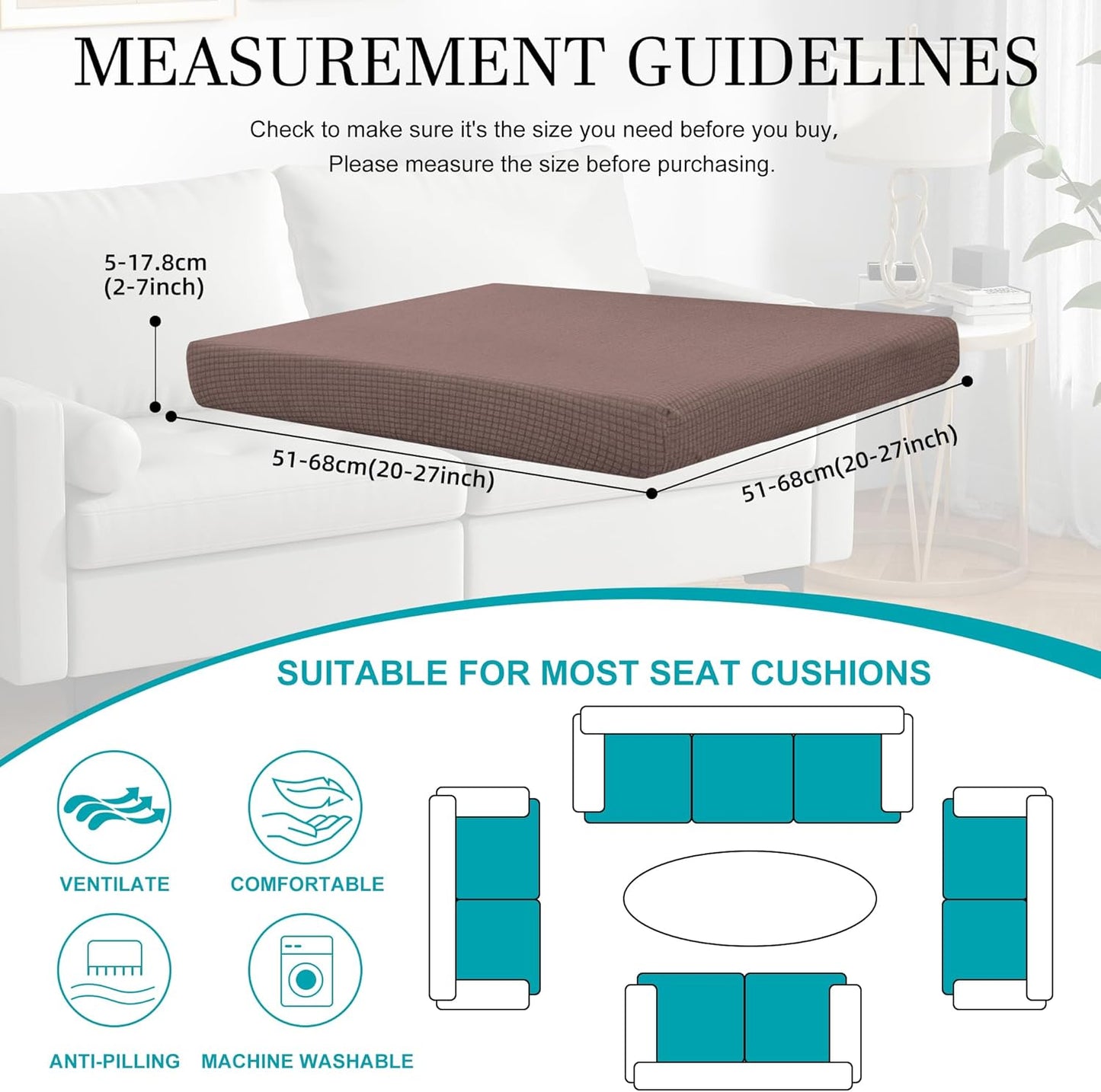 Skiennix 14-Piece Stretch Patio Cushion Covers - Washable Outdoor Sofa Slipcovers in Camel