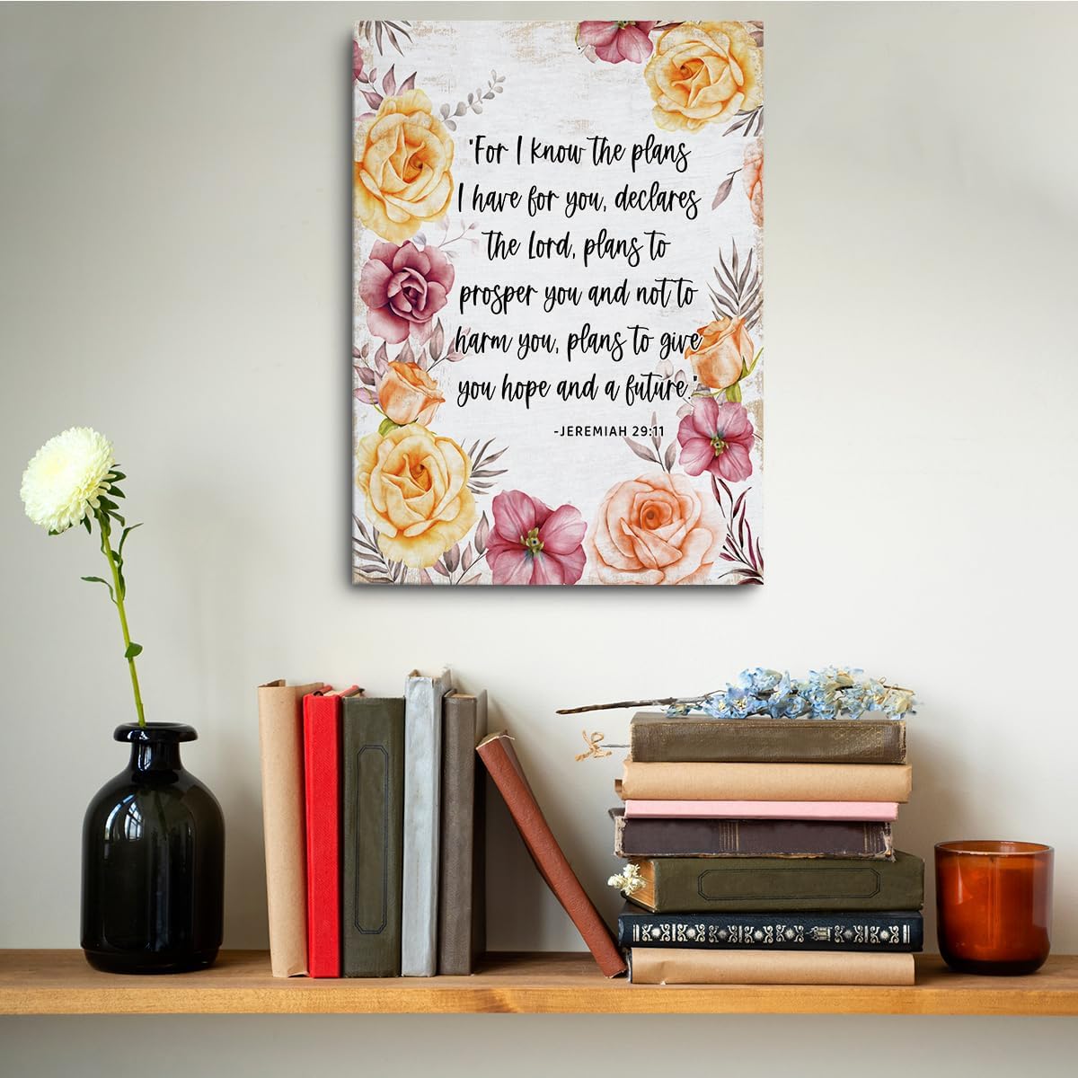 Skiennix Motivational Christian Wall Art - Inspirational Sunflower Canvas Decor for Home & Office | 11.4x15 Inch Framed