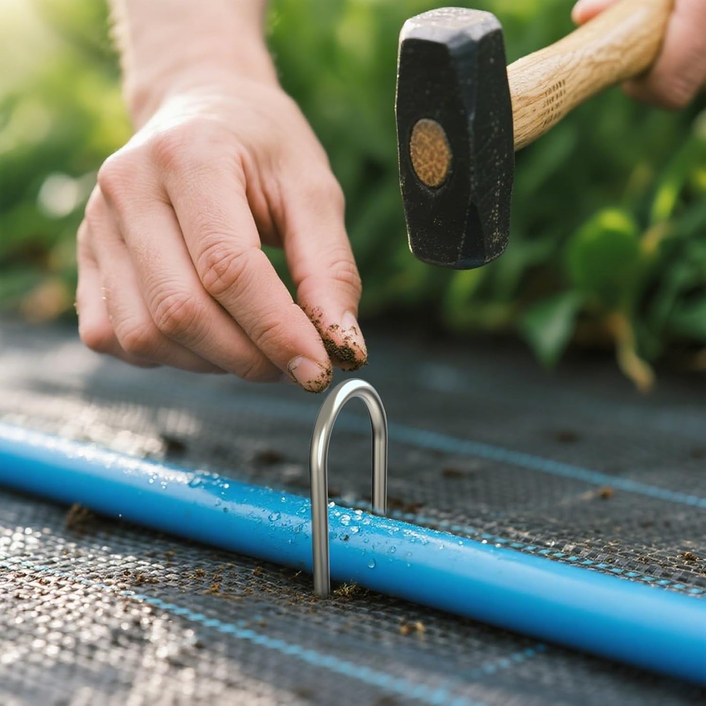 MySit 6-Inch U-Shaped Garden Stakes - Heavy Duty 11 Gauge Galvanized Landscape Staples for Soaker Hoses & Fencing