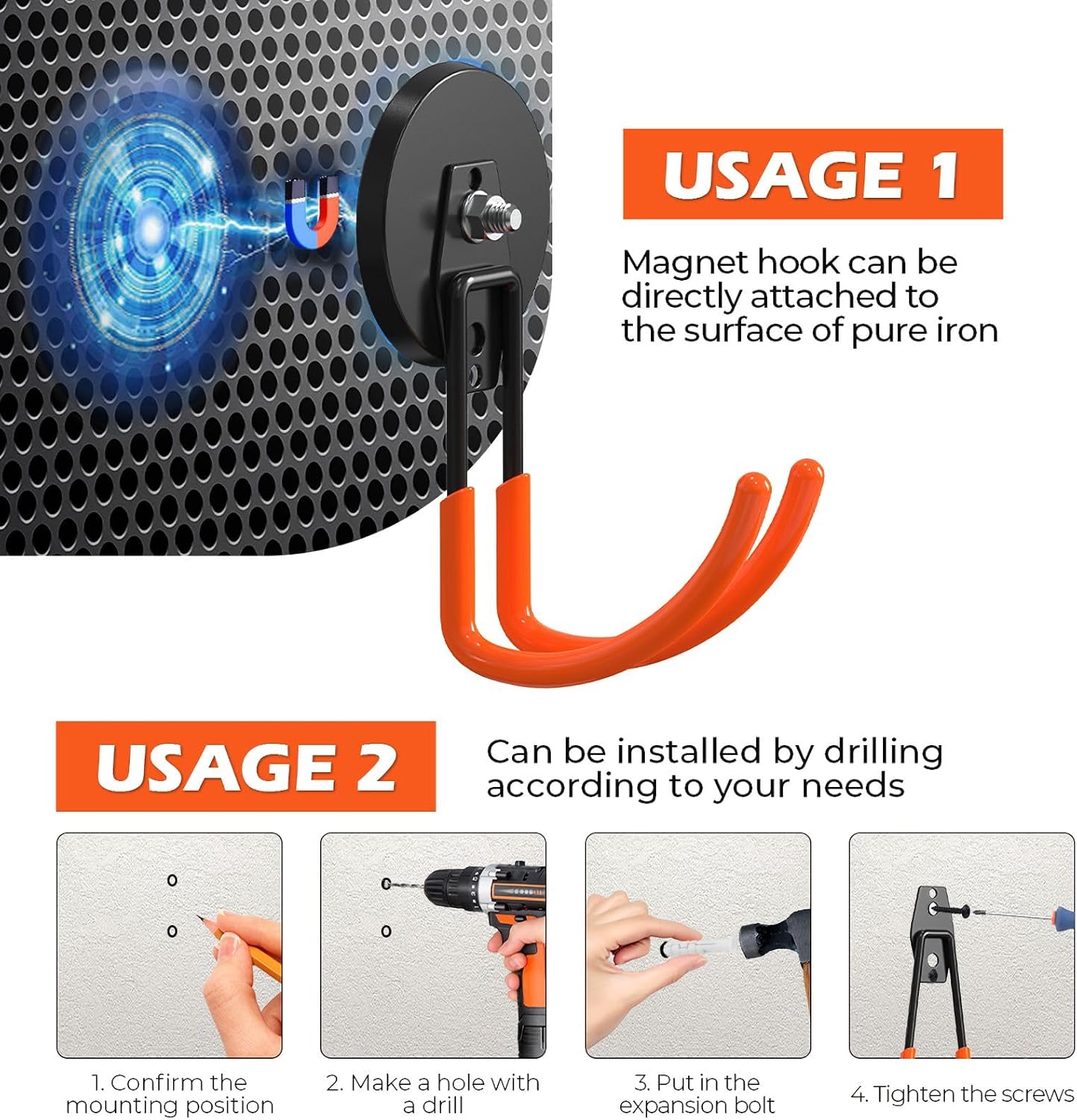 Magnetic Hooks - Extra Large Heavy Duty 3.5in Ndfeb Magnet for Garage Tool Storage | 2 Pack