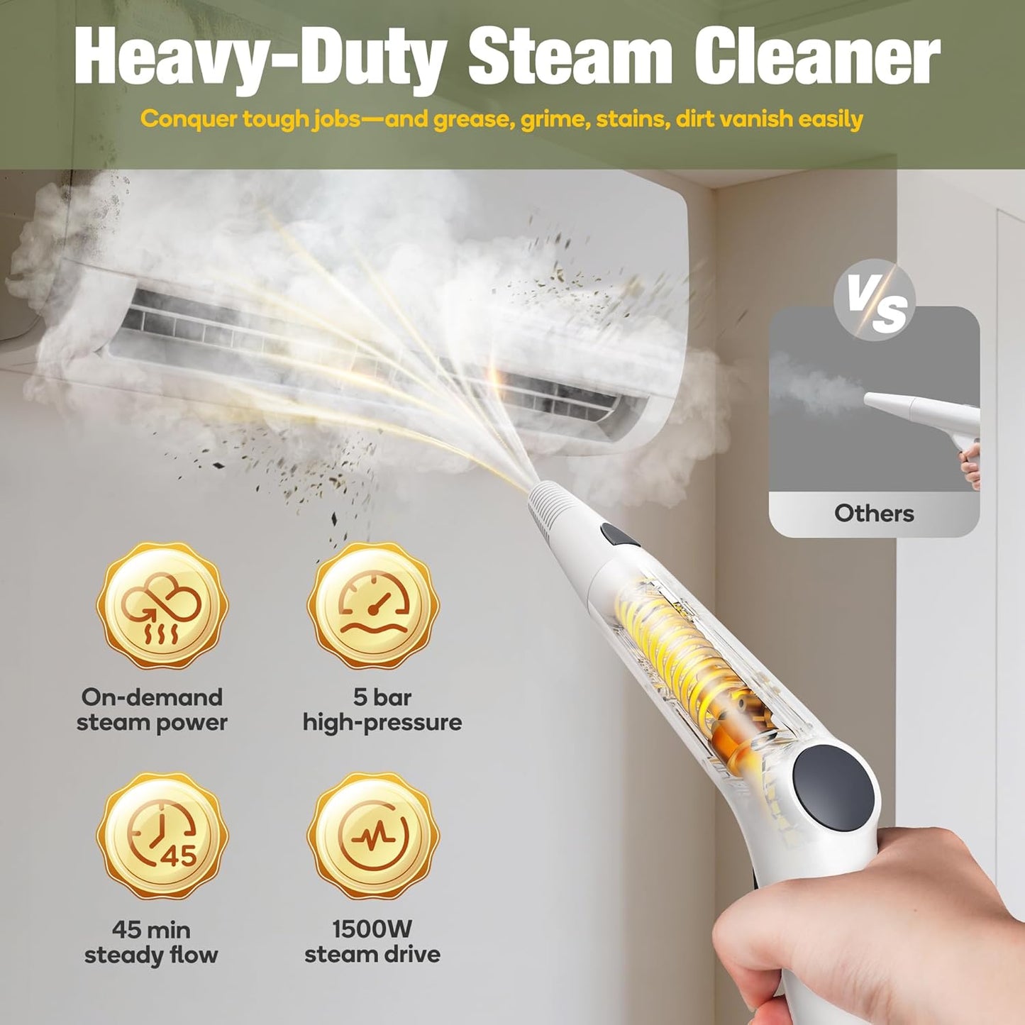 Newbealer Heavy-Duty Steam Cleaner - Multi-Purpose Steamer with 20 Accessories, 5 Bar Pressure, Stainless Steel Boiler