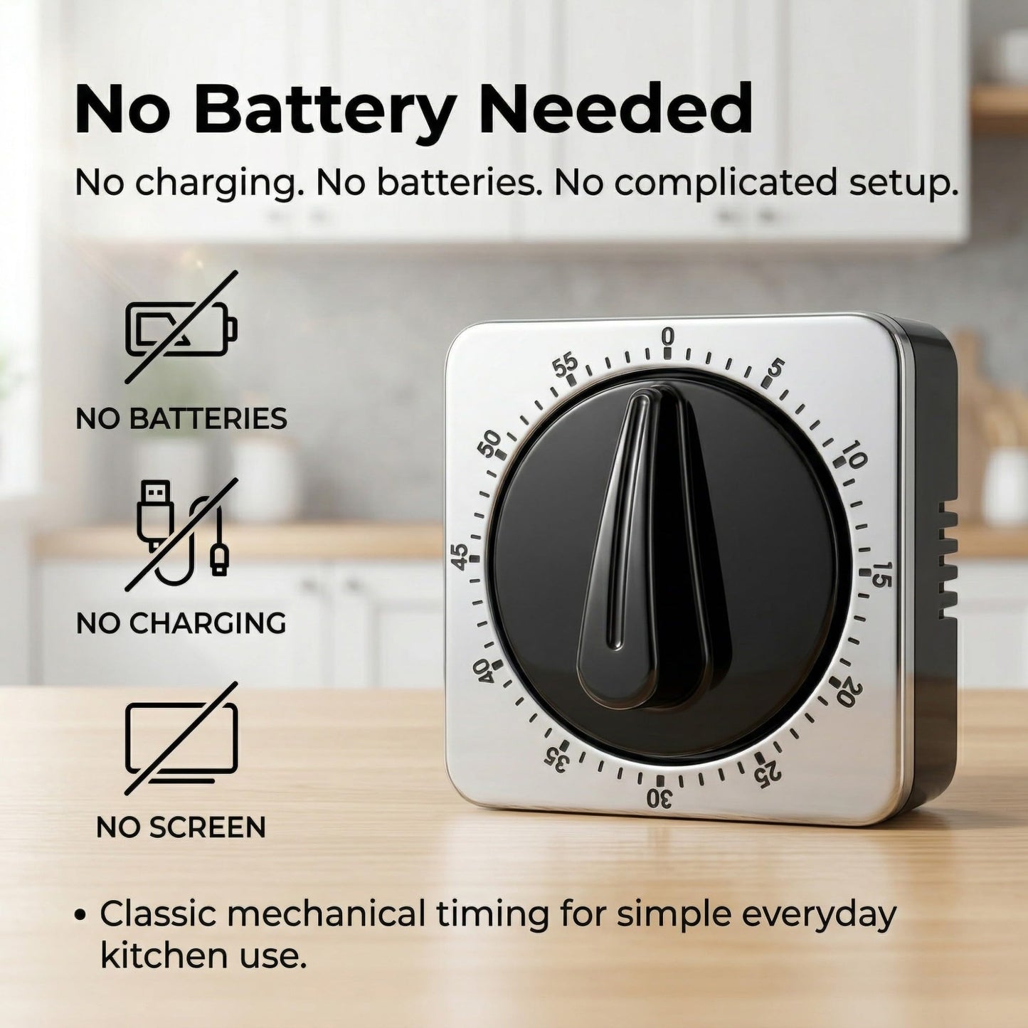 Searon Mechanical Kitchen Timer, Magnetic Manual Countdown Timer with Loud Ring, Stainless Steel, No Battery Needed, Easy to Use for Cooking and Baking