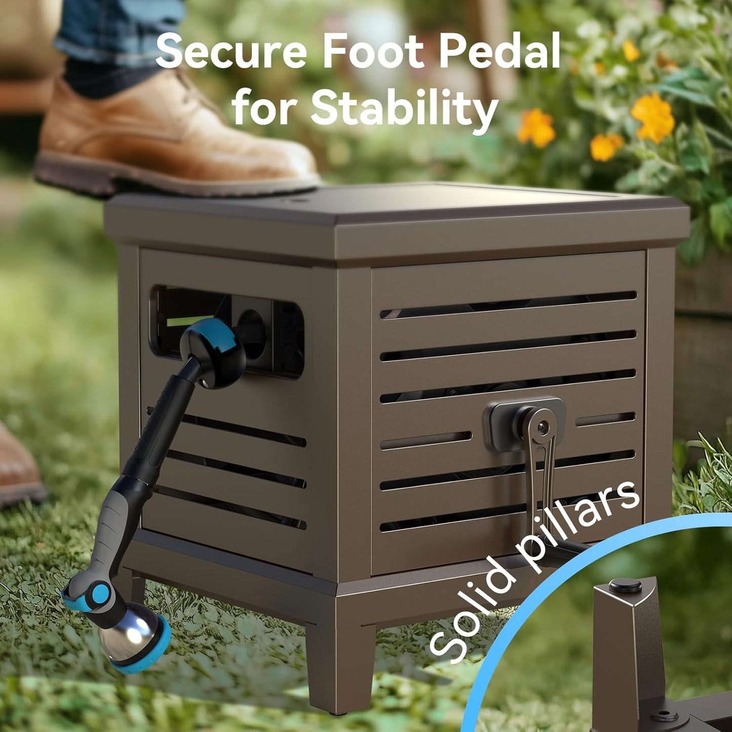 Relhost Hose Reel - Heavy Duty Metal Garden Hose Storage Box | Holds 125 ft x 5/8" Hose, Never-Leak System