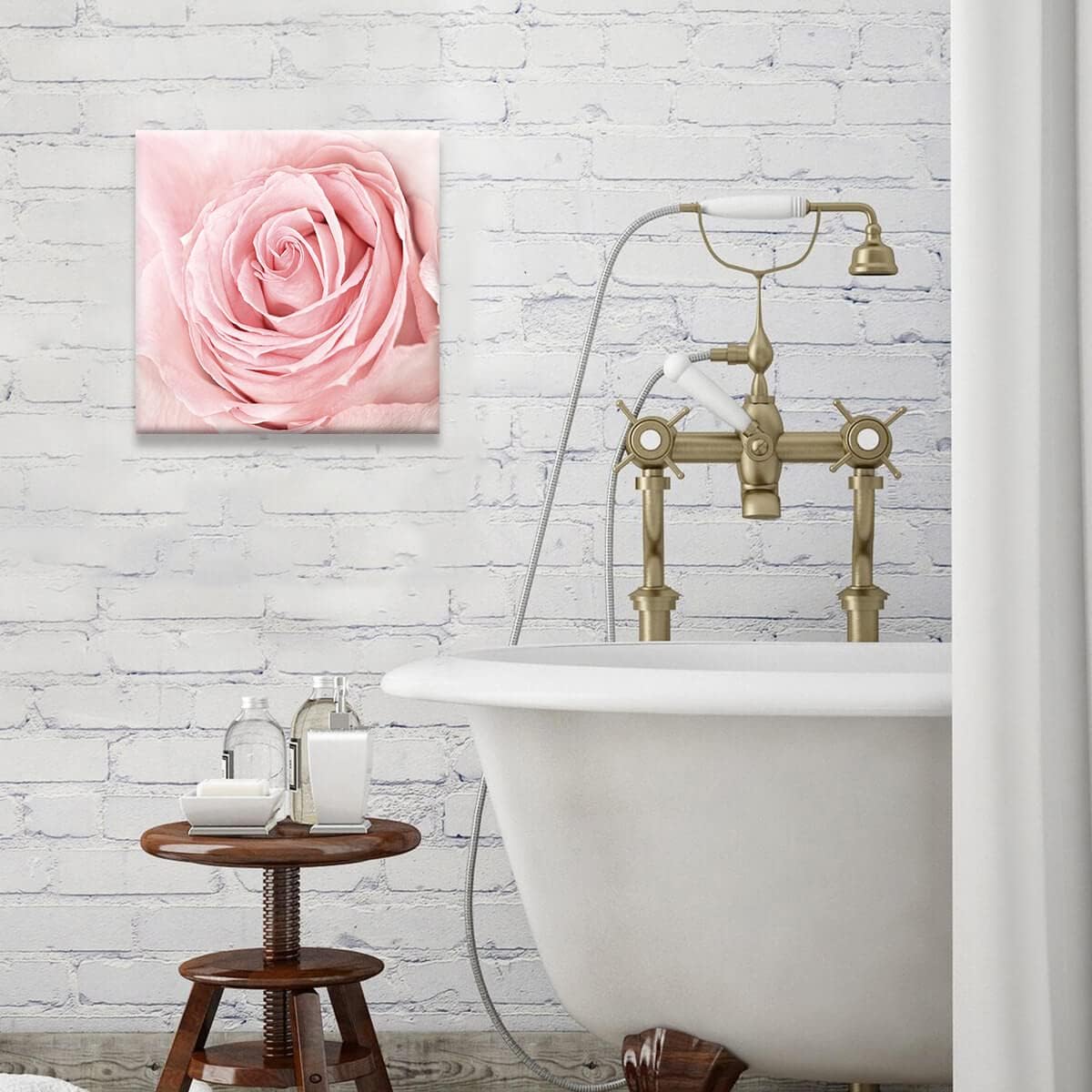 Blush Pink Rose Canvas Wall Art - 20x20 inches, Perfect for Bedroom or Bathroom, Aesthetic Pink Floral Wall Picture