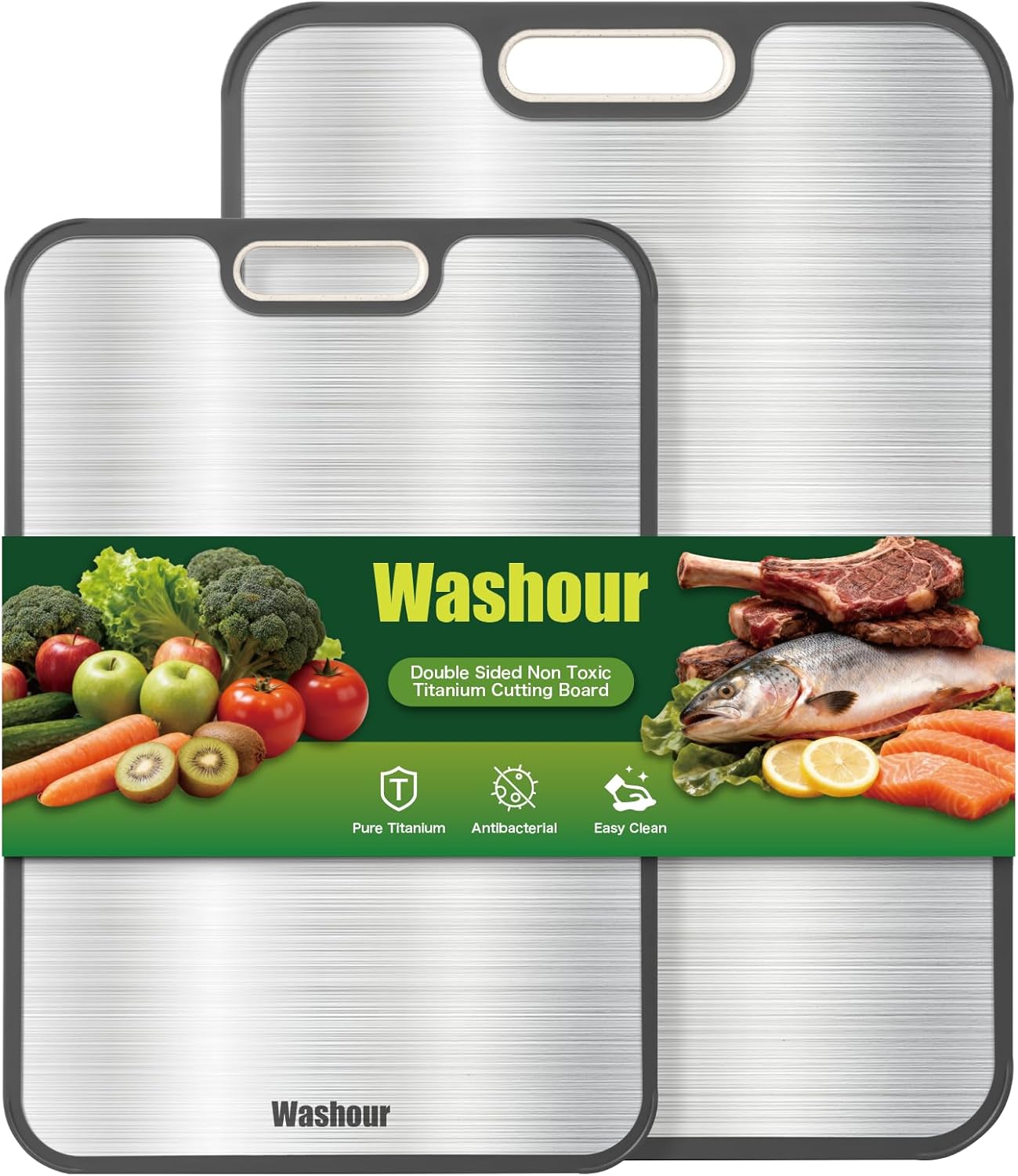 Titanium Cutting Boards - Non-Toxic 2-in-1 Double-Sided Chopping Board Set | Large 18” & 16” for Meat & Vegetables