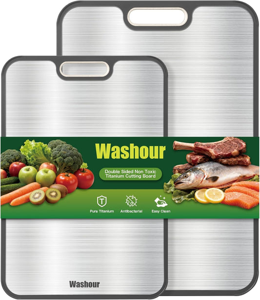 Titanium Cutting Boards - Non-Toxic 2-in-1 Double-Sided Chopping Boards | Large Size (18”×16” & 16”×11”)