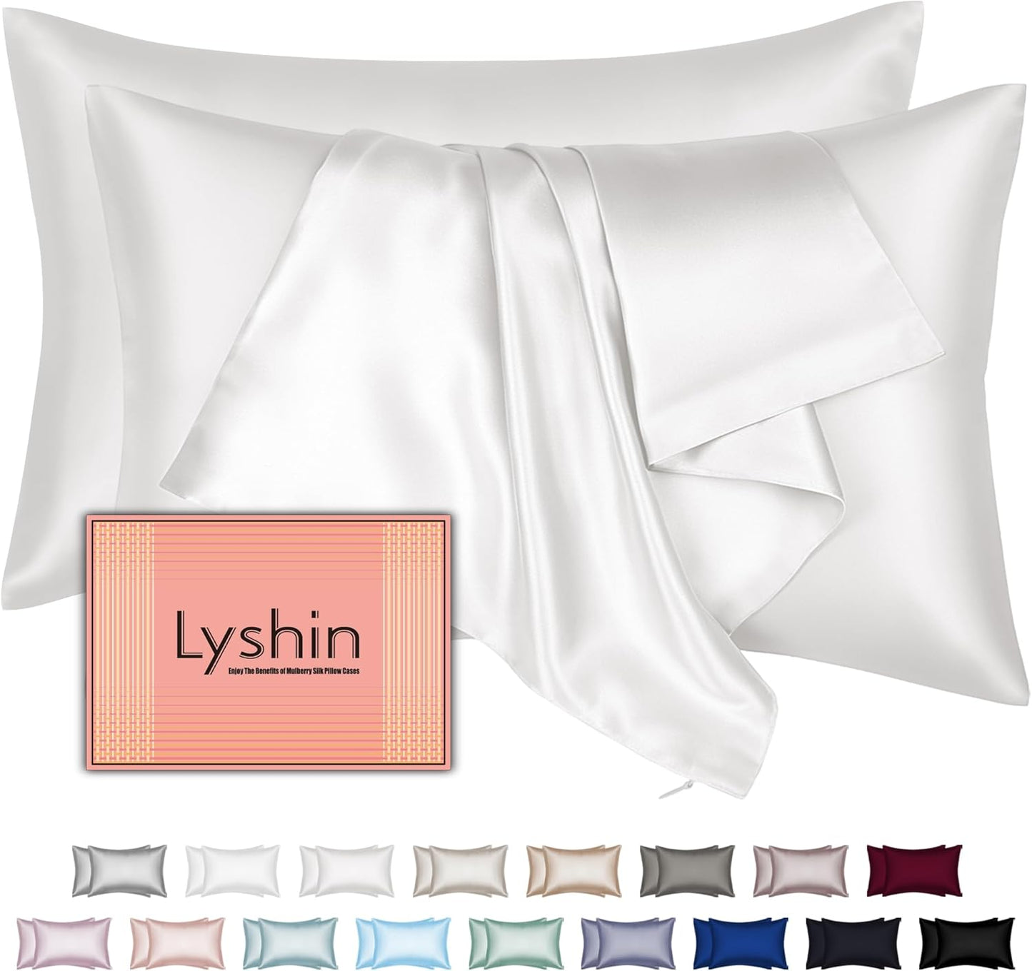 Skiennix Mulberry Silk Pillowcases - 2 Pack Standard Size, Hidden Zipper for Hair & Skin, Ivory