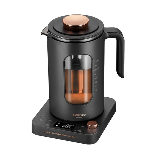 INTASTING Electric Tea Kettle, Electric Kettle with Tea Infuser, ±1℉ Knob Temperature Control, BPA-Free Glass, 1200W Fast Heating, Easy to Clean, 1 Liter (Dark Gray)