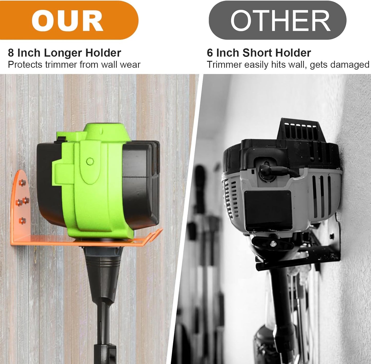 Weedeater Hanger - Heavy Duty Wall Mount Tool Holder with Rubber Coating | Organize Your Garage