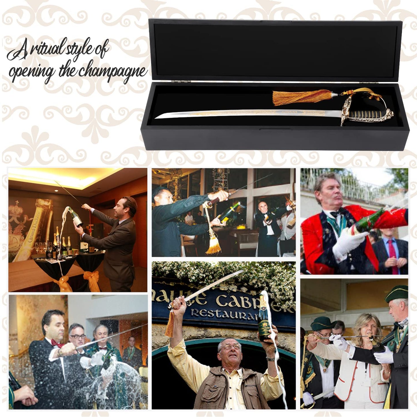 Resafy Champagne Saber Champagne Golden Handle Knife Champagne Sword Champagne Opener With Gift Case for Party Wedding