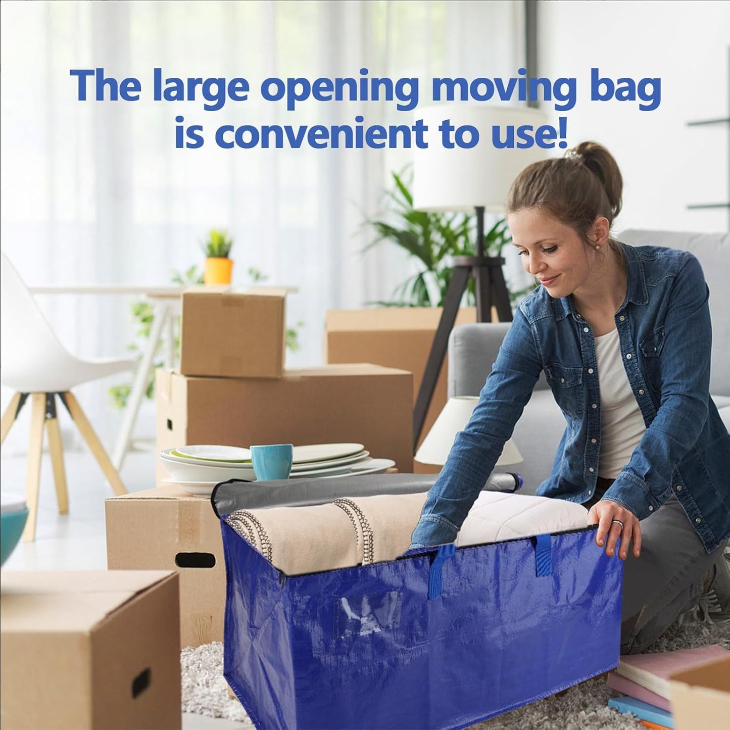 Skiennix 8-Pack Waterproof Moving Bags - Heavy-Duty 100lb Capacity Totes for Packing & Storage | 95L, Blue