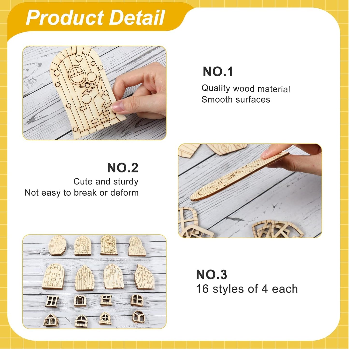Skiennix Fairy Door Mini Wooden Garden Kit - 64 Unfinished Craft Doors & Windows for DIY Decor