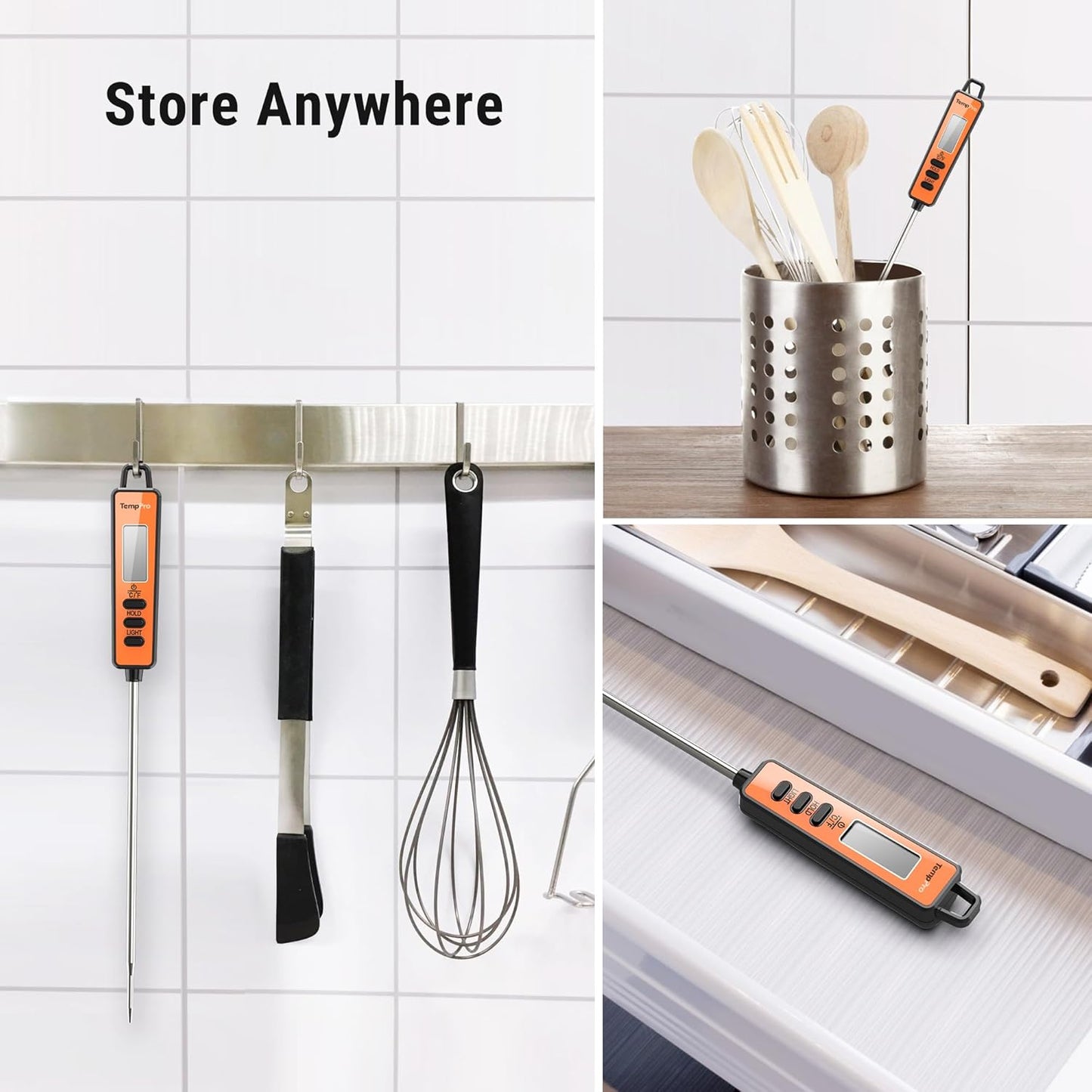 TempPro Digital Meat Thermometer - Instant Read Kitchen Thermometer with Long Probe & Backlit Display
