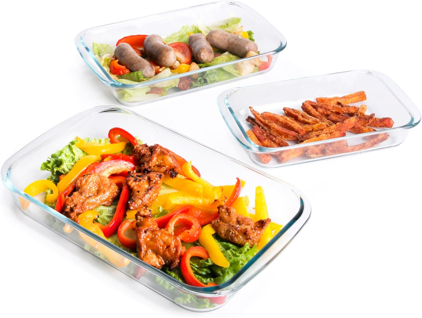 Tempered Glass Bakeware Set by [Brand Name] - 3 Rectangular Baking Dishes (1L, 1.5L, 2L) for Versatile Cooking
