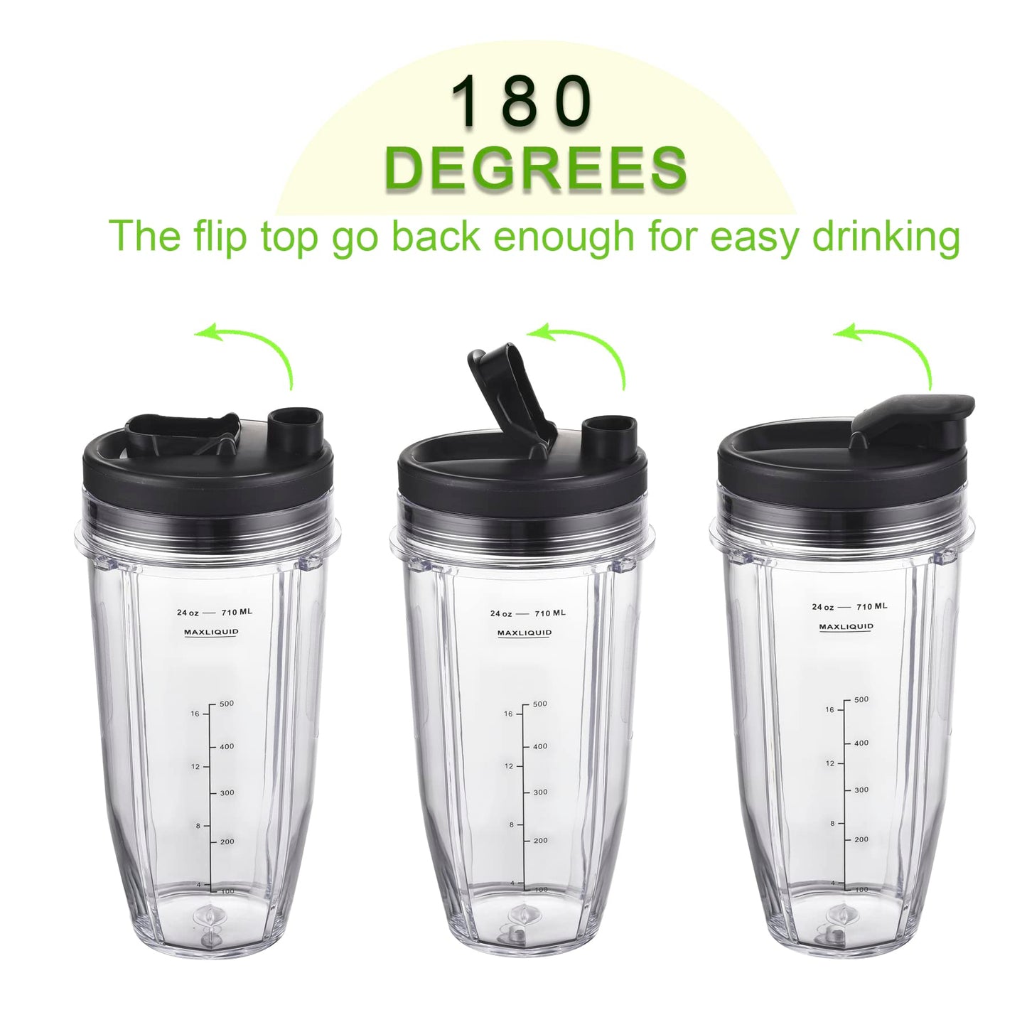 [Upgraded] Replacement 24oz Cups for Nutri Ninja Blenders, Cups with 7 Fins Replacement Extractor Blade Parts fit Ninja Auto iQ BL682-30 BL642-30 BL450-30 BL455-30 BL456-30 BL482-30 BL687CO-30 etc.