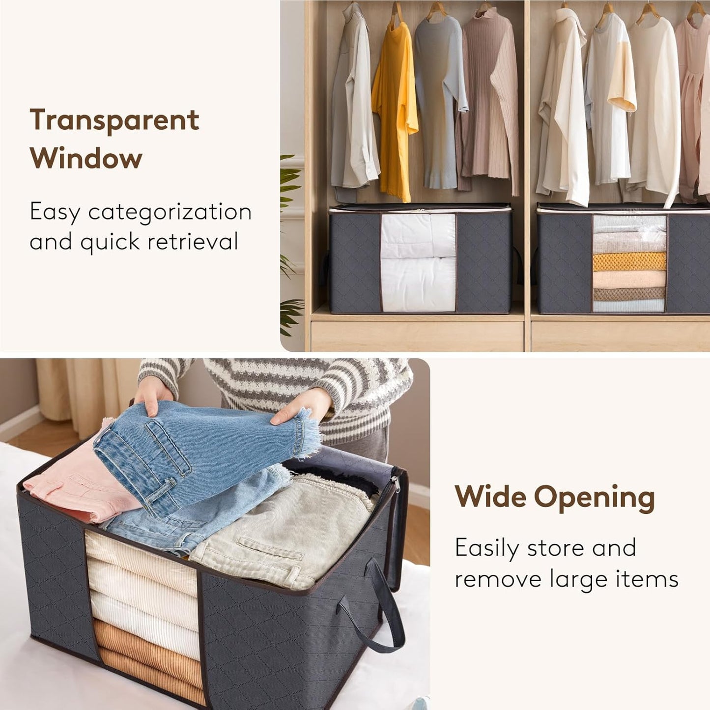 Lifewit 60L Clothes Storage Bins - 18 Pack Foldable Bags with Zippers & Clear Window for Easy Organization