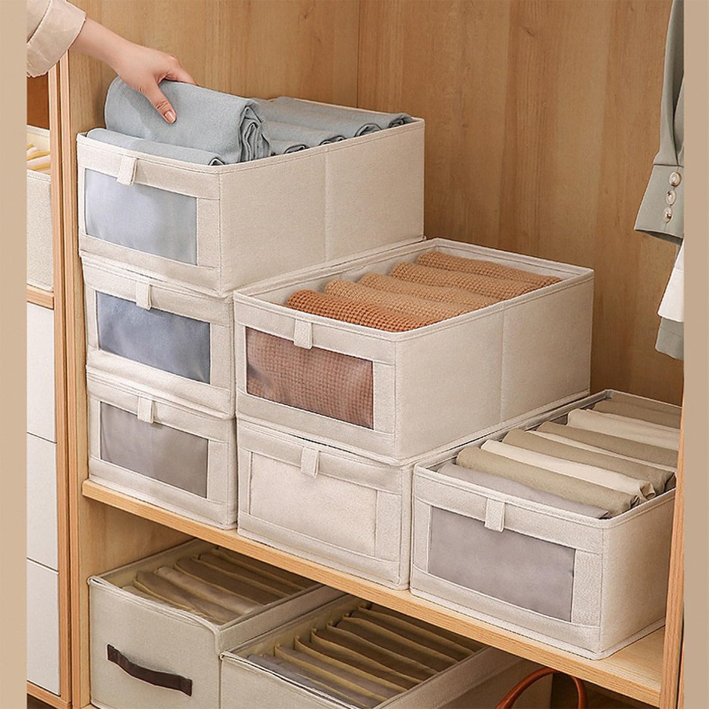Linen Closet Organizers And Storage, 6 Pack Closet Storage Bins Linen Closet Baskets for Closet Organization Foldable Closet Organizer Bins with Clear Window For Organizing Clothing, Jeans, Shelves