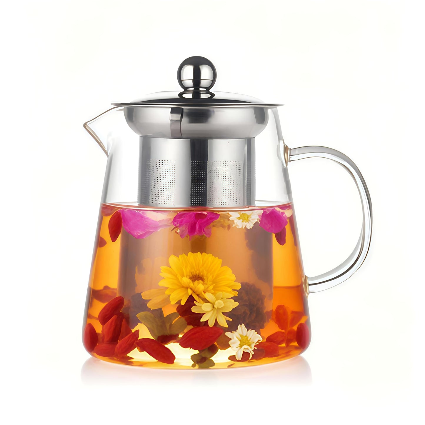 Glass Teapot with Stainless Steel Infuser, Borosilicate Tea Kettle, Clear Tea Maker for Loose Leaf Tea (950ML)