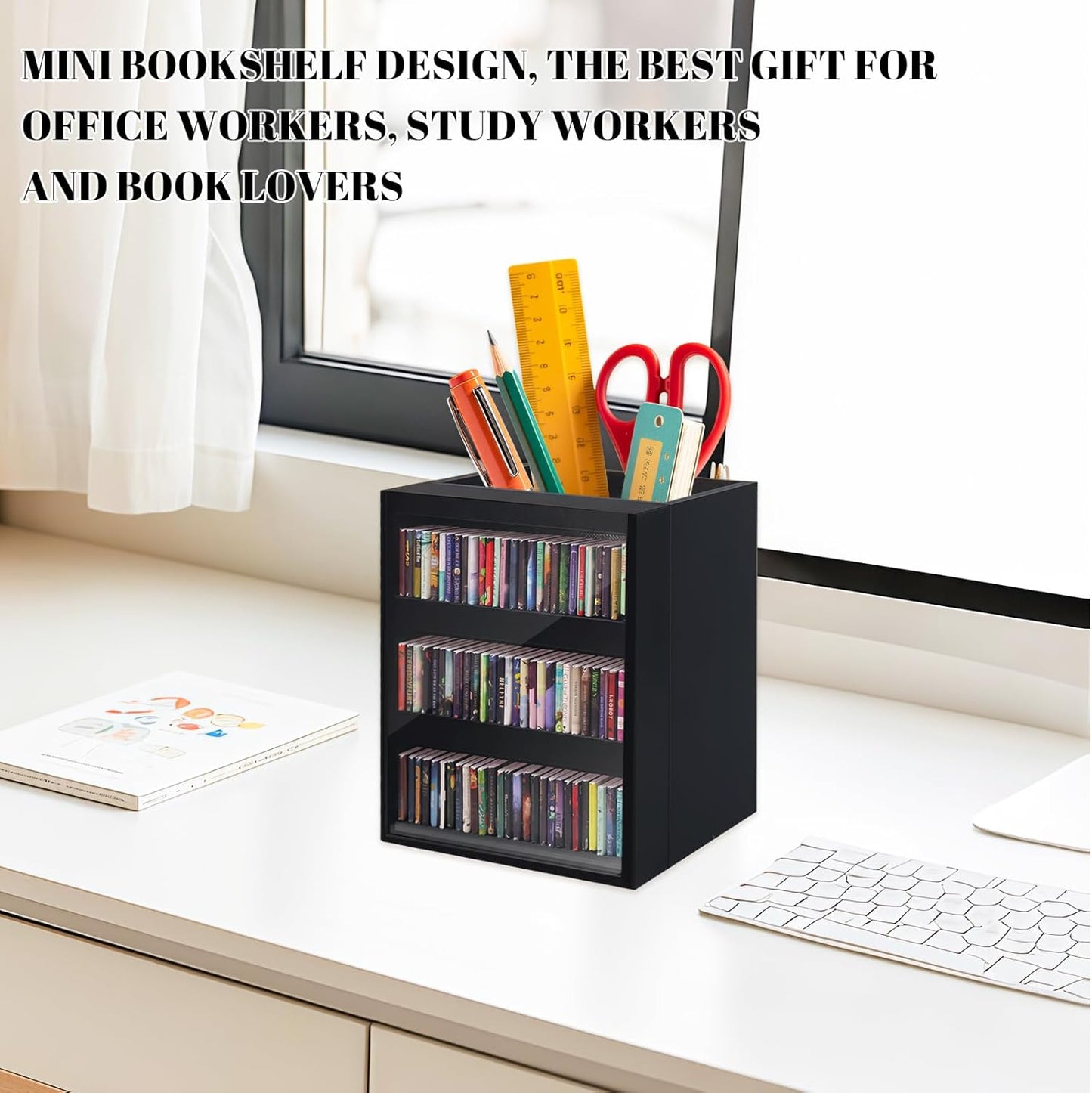 Skiennix Mini Bookshelf Ornament - 100pcs Miniature Library & Organizer | Black Home Decor for Book Lovers
