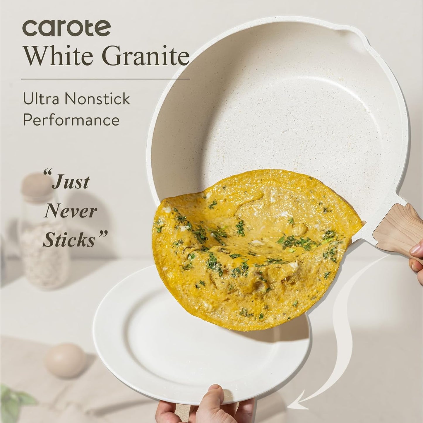 CAROTE Non Stick Frying Pans Set,Nonstick Granite Fry Pan Egg Pan Omelet Pans, Stone Cookware Chef's Pan, PFOA Free,White Granite, 8"+10"+12"