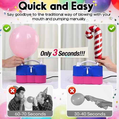 Balloon Pump Electric, Multifunctional Air Pump for Latex 260q Foil Balloons, Dual Nozzle Balloon Blower Machine for Birthday Party Decoration, 110V AC Inflator Deflator for Inflatables Pool Floats