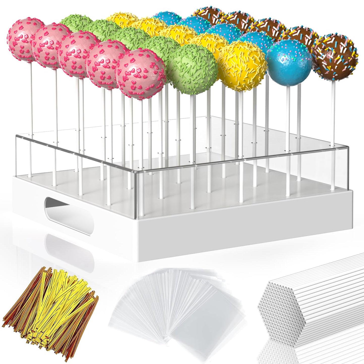 partyMoonet Cake Pop Stand,25 Holes Clear Cake Pops Display Holder,Cake Pop Sticks Kit, Candy Pop Holder,cake pop mold for Party,Wedding,Birthday(White,1-Pack)