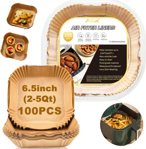 Ailun Air Fryer Paper Liners - 100PCS Non-Stick, Oil Resistant Parchment Paper | 6.5 Inch for 2-5 QT Air Fryers