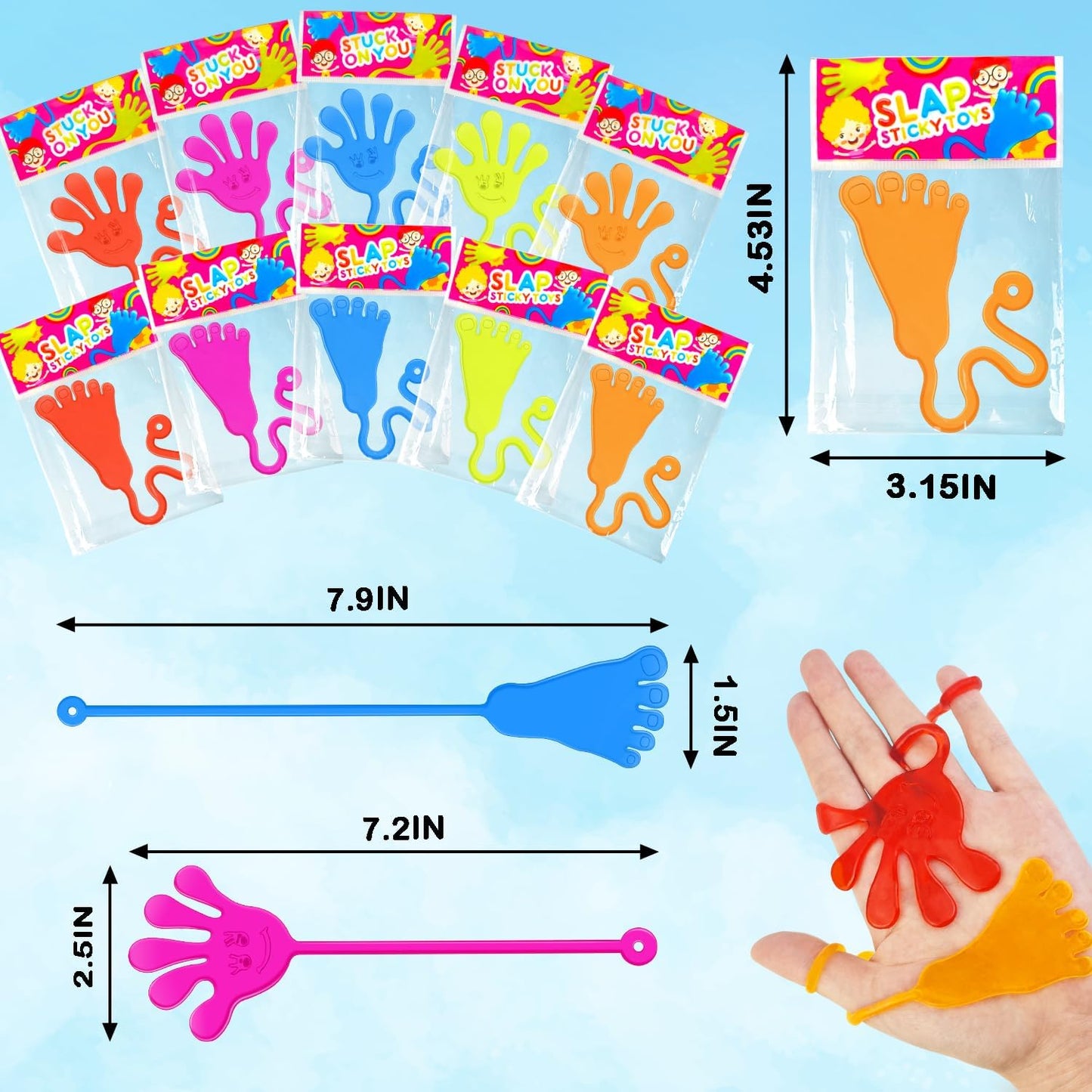 Skiennix Large Sticky Hands & Feet Party Favors - 20 PCS Non-Candy Goodie Bag Stuffers for Kids