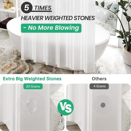 AmazerBath 78-Inch Frosted PEVA Shower Curtain - Heavy-Duty Design with 3 Weighted Stones & 12 Rustproof Grommets